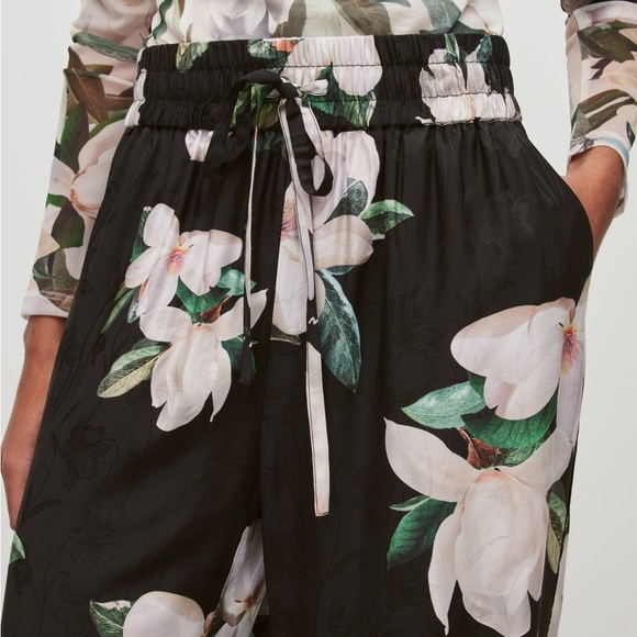 NWOT Allsaints Silk Floral Flow Tie Pants Straight Leg Wide Silhouette Trousers - Picture 3 of 5